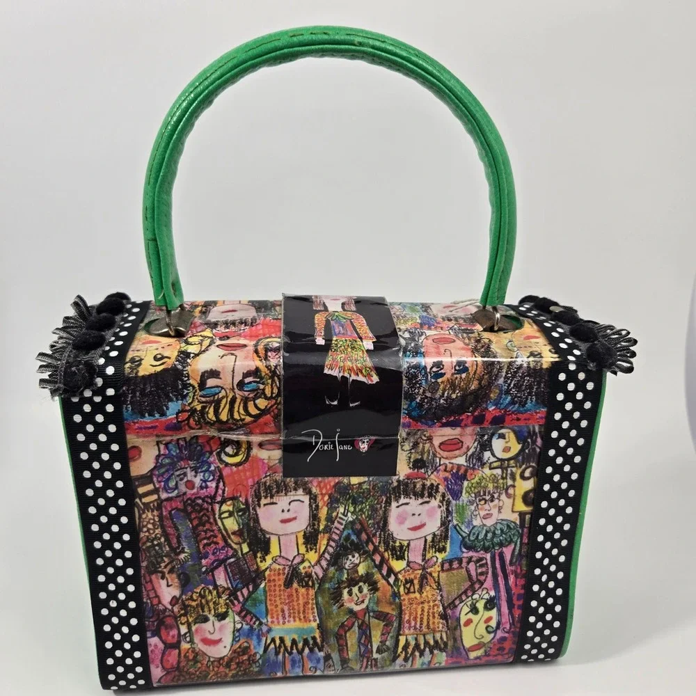 Dorie Jane Handbag Retro Remix Dorie Fans Pop Art Vintage Box Pursen Black White